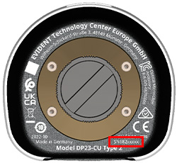 The serial number of the camera can be found on its type-plate and on the barcode label that is attached to the packaging box