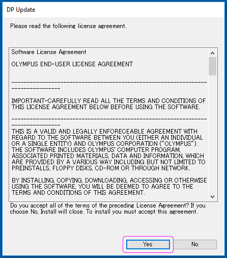 Read the license agreement, and then click Yes to accept the terms.